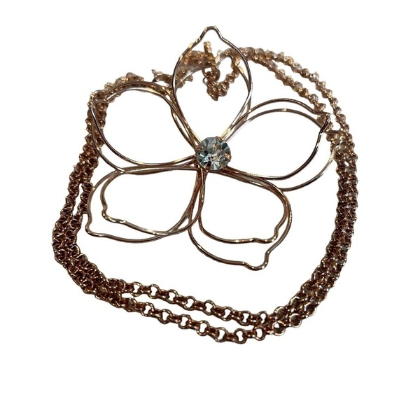Stephan & Co. Rose Gold Chain & 3D Metal Wire Flower w/ Rhinestone Center Accent - Picture 16 of 16